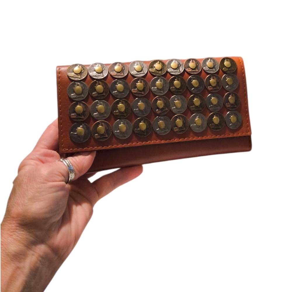 Patricia Nash Studded Coin Rivoli Wallet Clutch in Cognac Brown